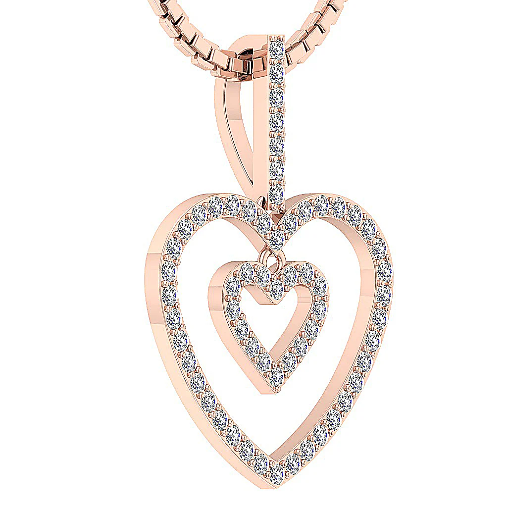 The Reid Excellent Double Heart Pendant Round Diamond White Yellow Rose Gold - Image 6