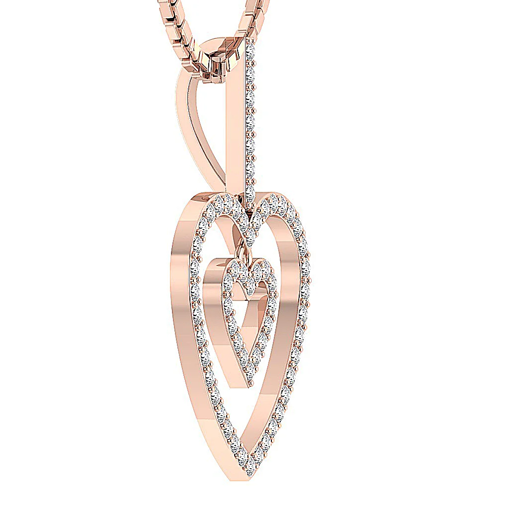 The Reid Excellent Double Heart Pendant Round Diamond White Yellow Rose Gold - Image 9