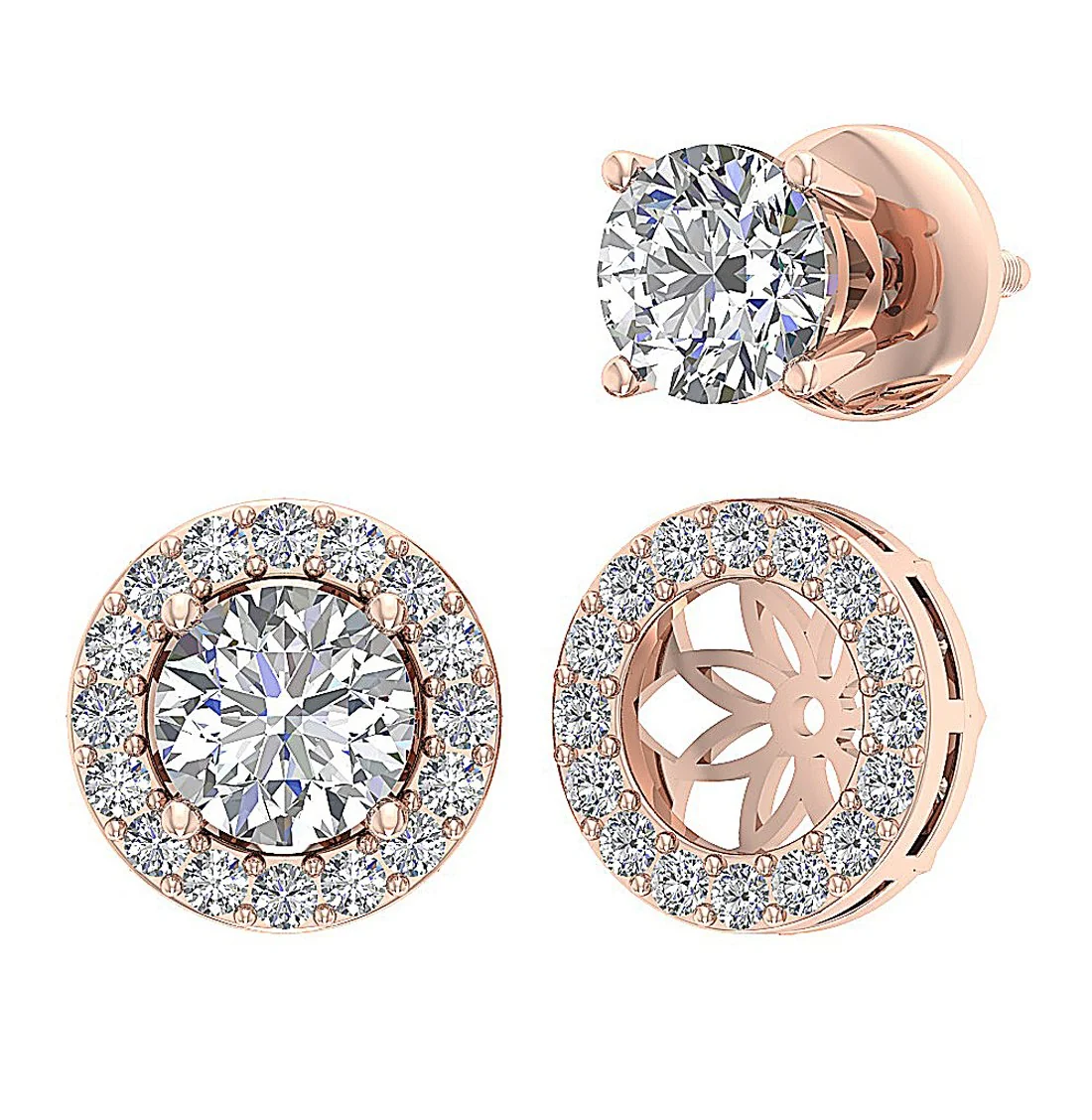 The Remington Screw Back Removable Jacket Stud Earring Natural Diamond 14K Gold - Image 3