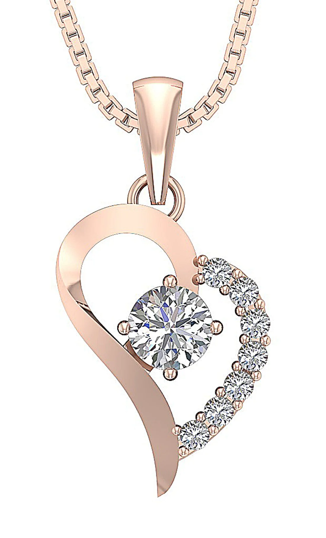 The Remy Excellent Solitaire Natural Diamond 14K Rose Gold Heart Pendant Necklace