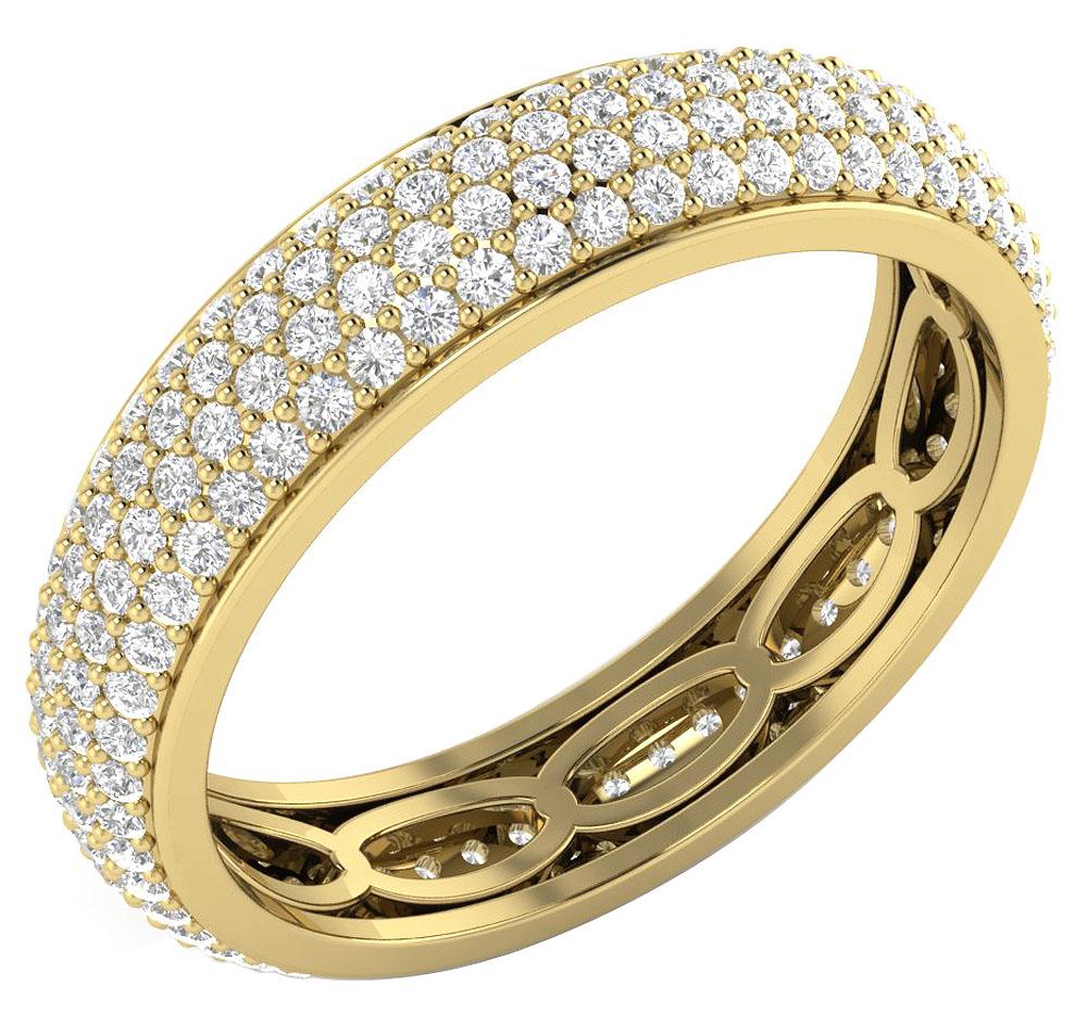 The Remy Classic Natural Diamond 3 Row Eternity Wedding Ring Prong Set Yellow Gold