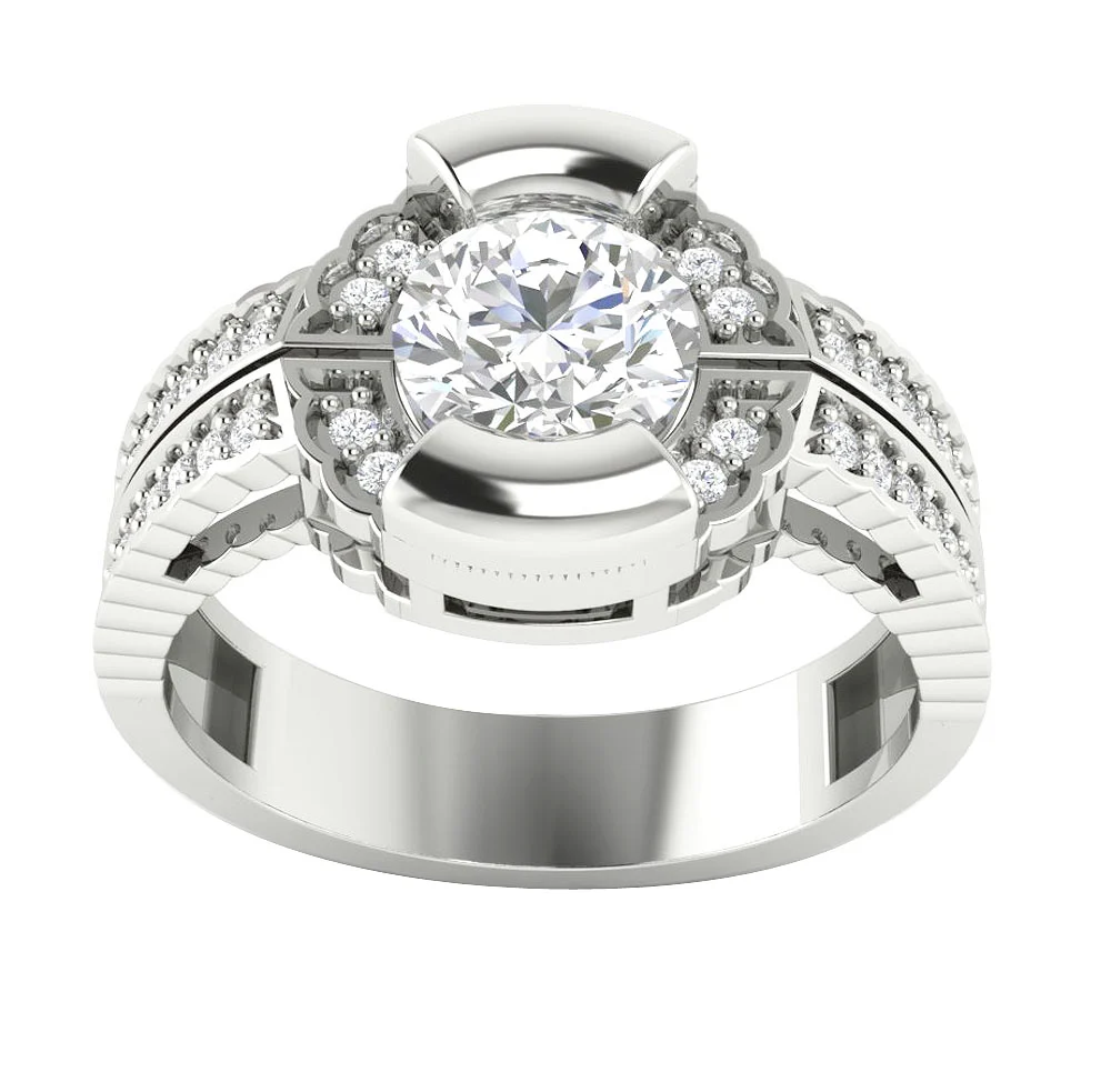 The Rene Solitaire With Accents Natural Round Diamond Ring 14K White Yellow Rose Gold - Image 6