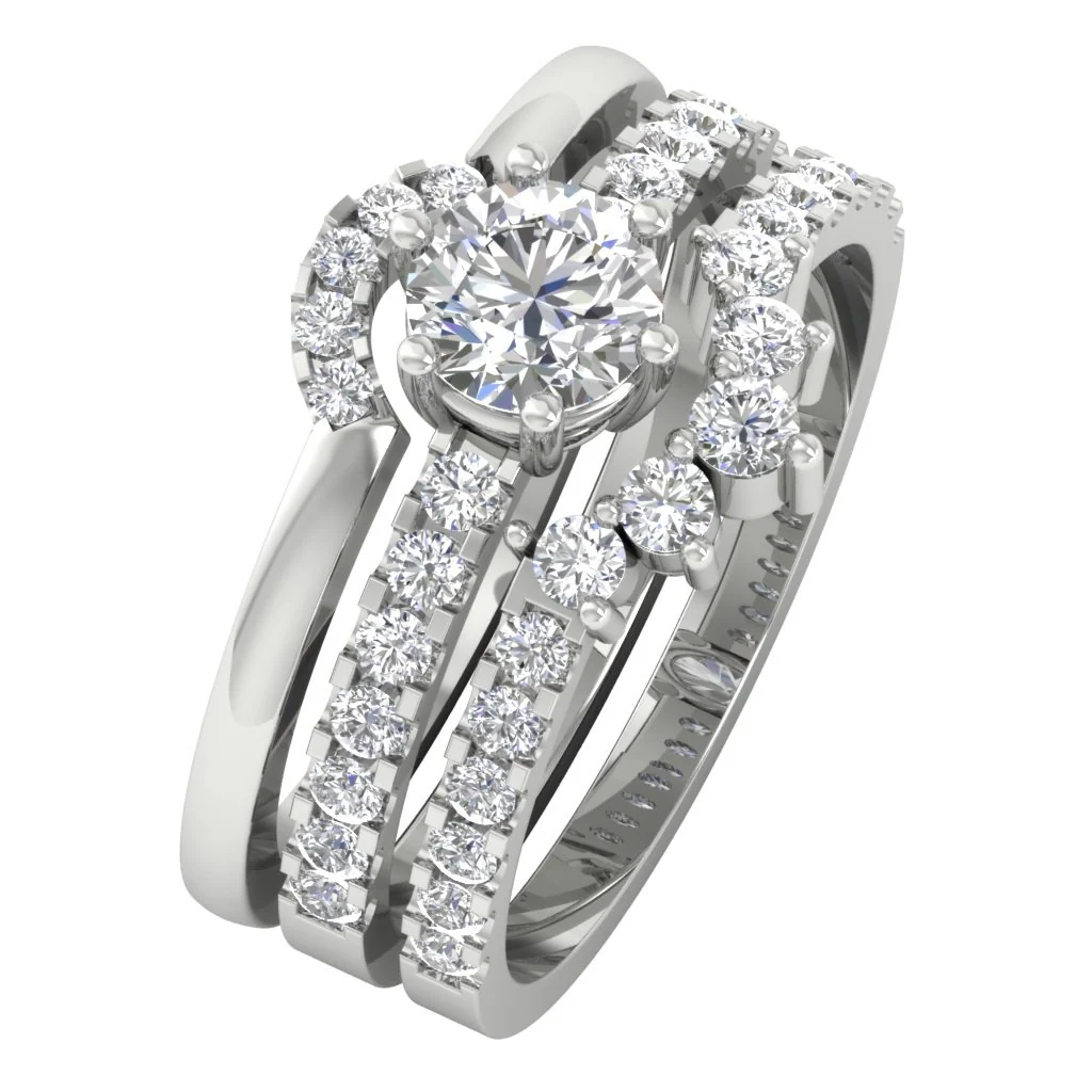 The Rhett Elegant Triple Bridal Ring Wedding Band Set Natural Diamond Prong Set White Gold - Image 2