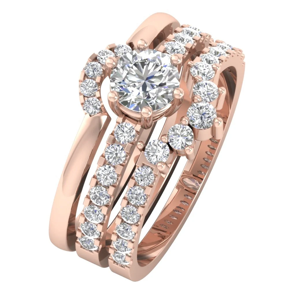 The Rhett Elegant Triple Bridal Ring Wedding Band Set Natural Diamond Prong Set White Gold - Image 3