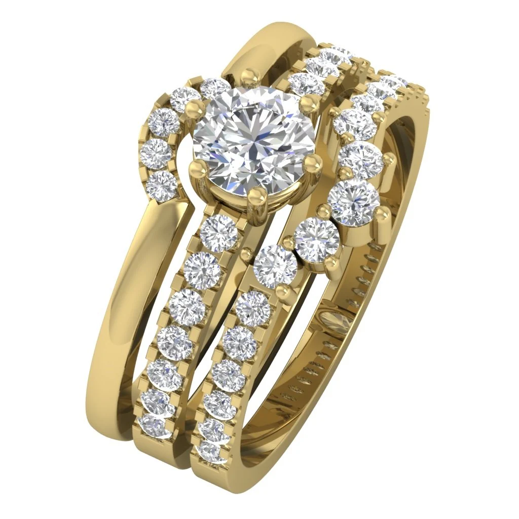 The Rhett Elegant Triple Bridal Ring Wedding Band Set Natural Diamond Prong Set White Gold - Image 4