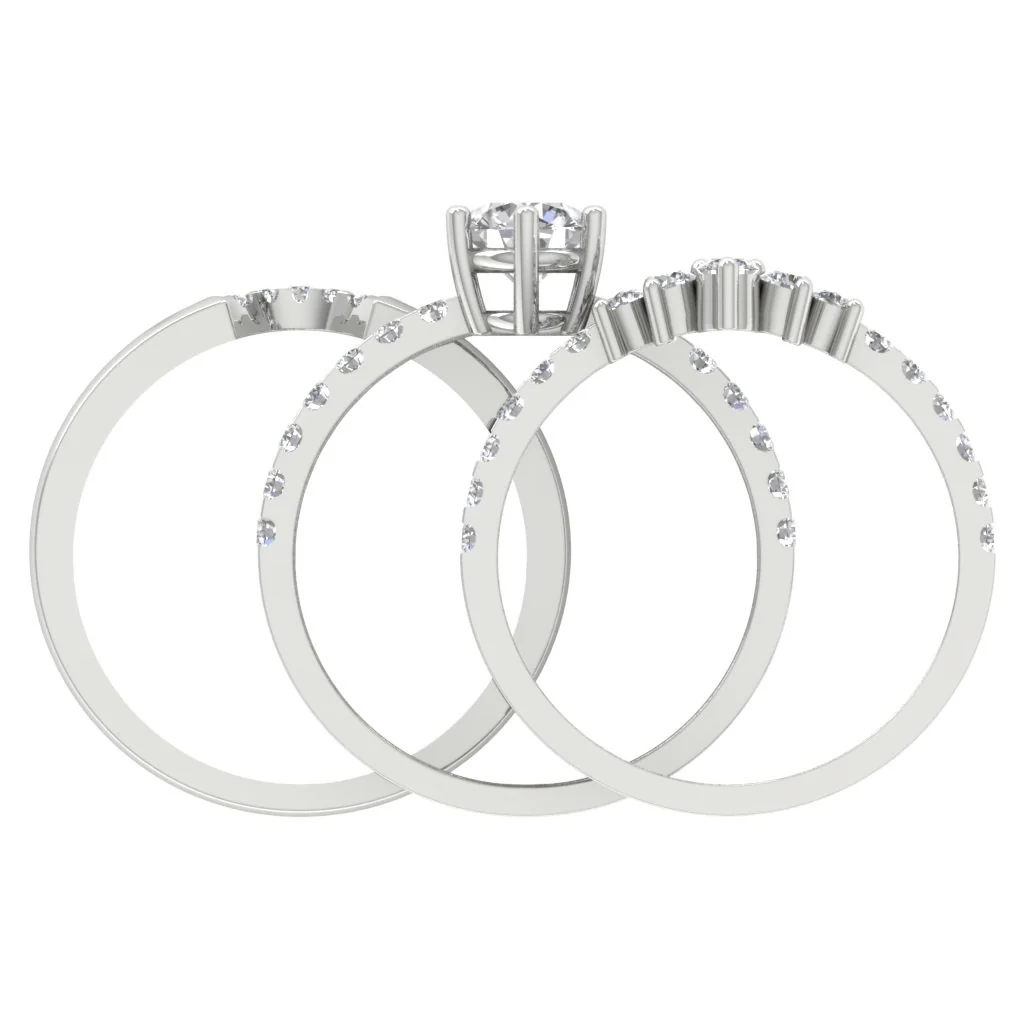 The Rhett Elegant Triple Bridal Ring Wedding Band Set Natural Diamond Prong Set White Gold - Image 5