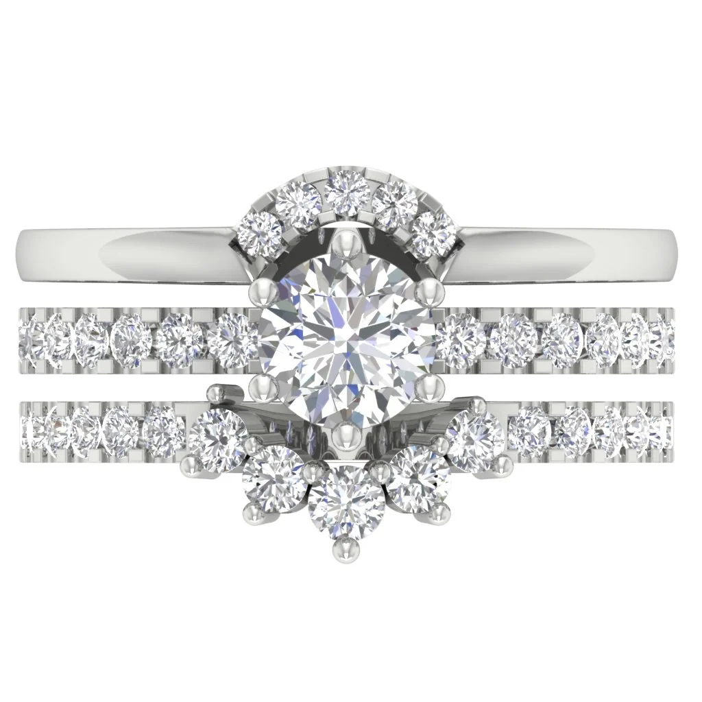 The Rhett Elegant Triple Bridal Ring Wedding Band Set Natural Diamond Prong Set White Gold - Image 6