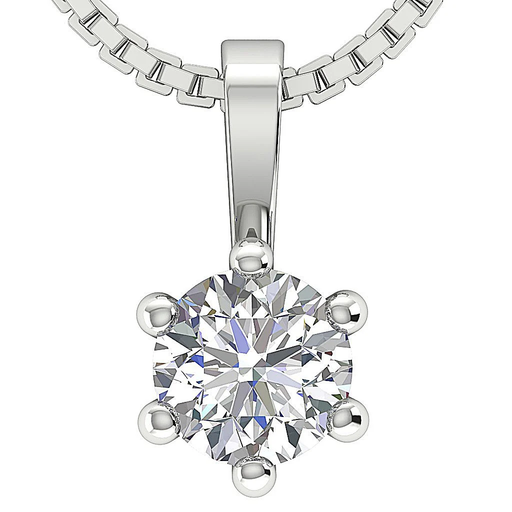 6 Prong Set Round Diamond 14k Solid Gold I1/SI1 G 0.50-1.00Carat Beautiful Solitaire Pendant - Image 3