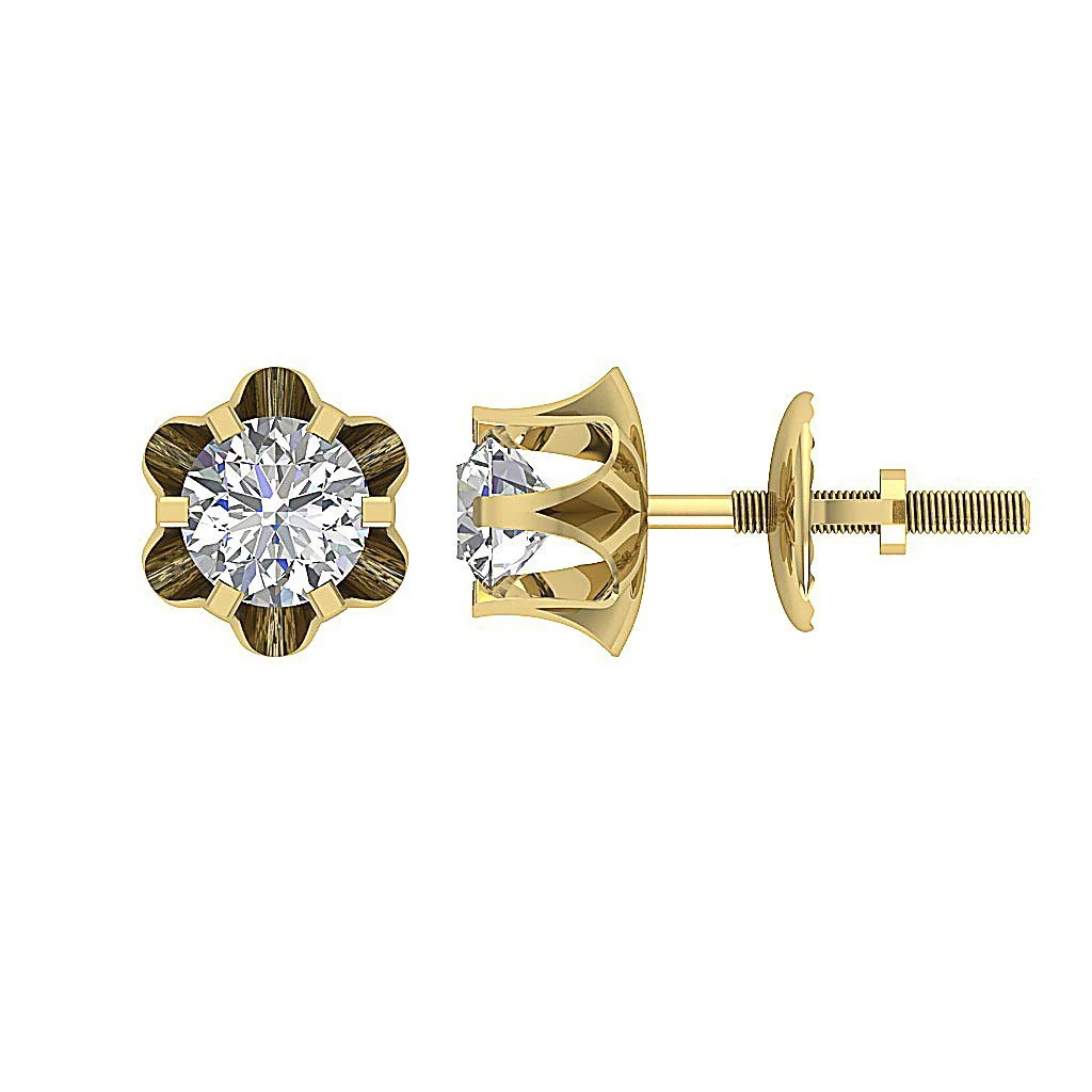 I1/SI1/VS1/VVS1 0.30Ct Solitaire Round Cut Diamond Stud Earring 14K Yellow Gold