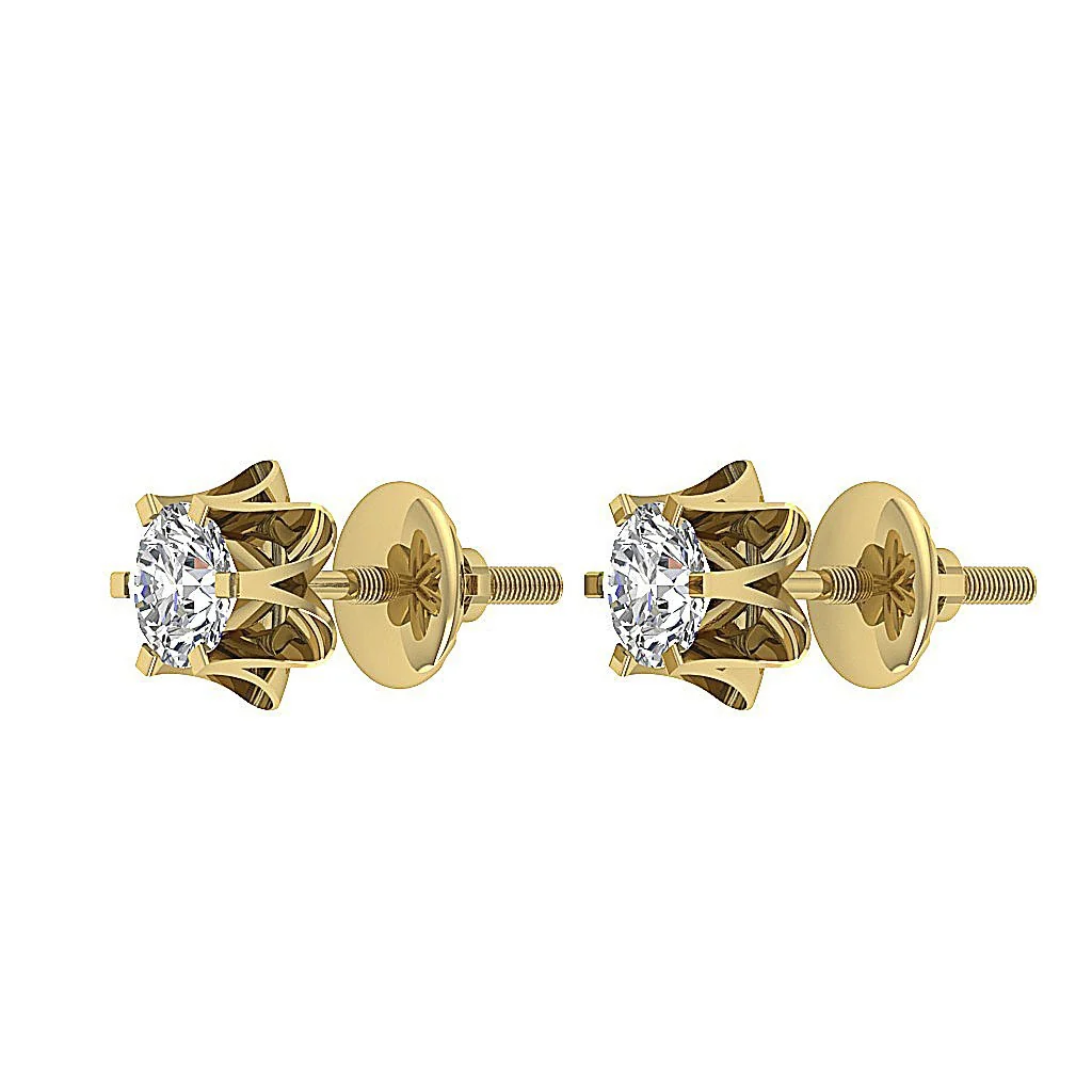 I1/SI1/VS1/VVS1 0.30Ct Solitaire Round Cut Diamond Stud Earring 14K Yellow Gold - Image 11