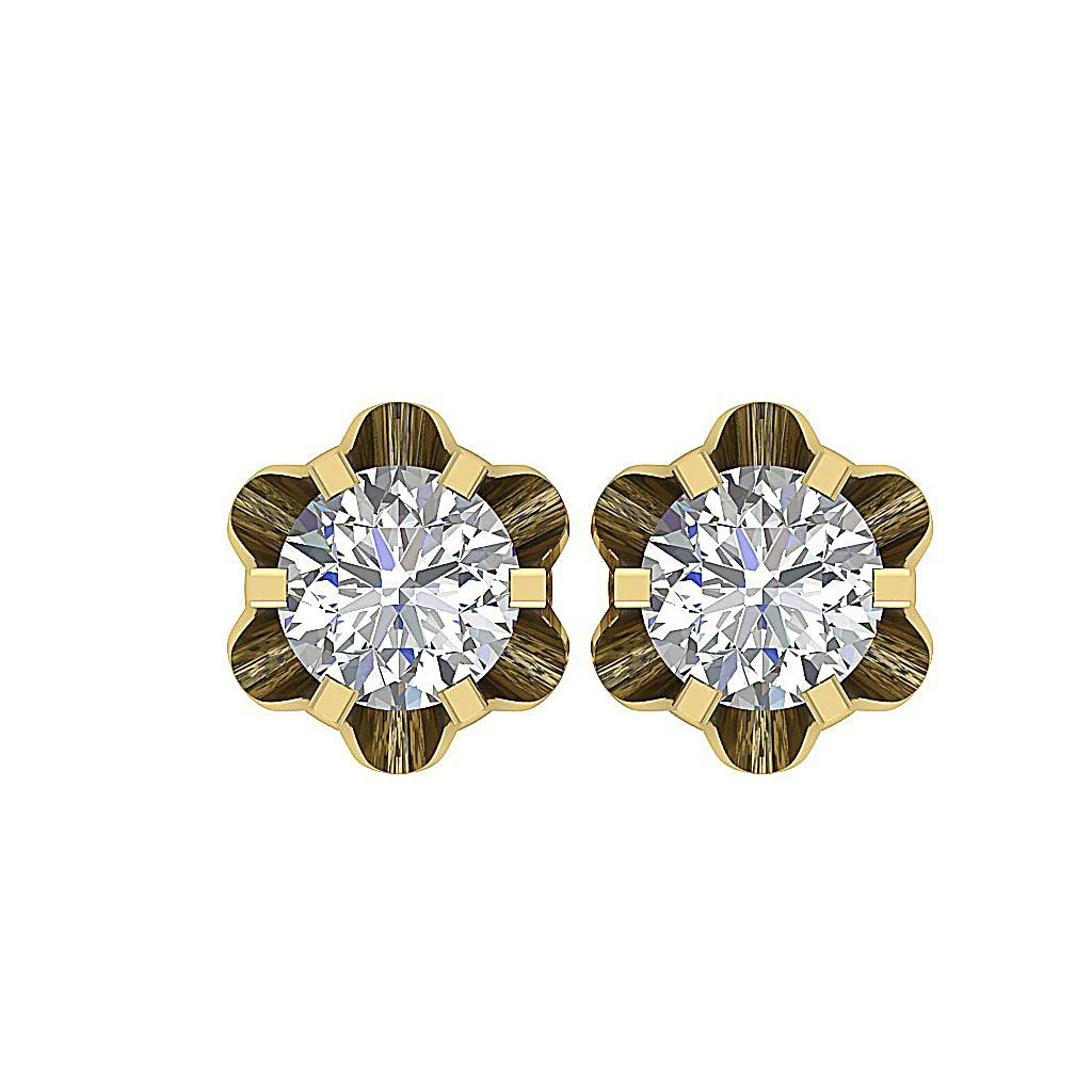 I1/SI1/VS1/VVS1 0.30Ct Solitaire Round Cut Diamond Stud Earring 14K Yellow Gold - Image 3