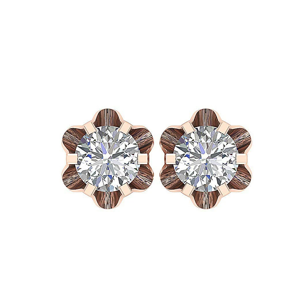 I1/SI1/VS1/VVS1 0.30Ct Solitaire Round Cut Diamond Stud Earring 14K Yellow Gold - Image 4