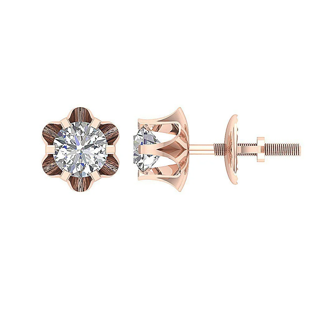 I1/SI1/VS1/VVS1 0.30Ct Solitaire Round Cut Diamond Stud Earring 14K Yellow Gold - Image 6