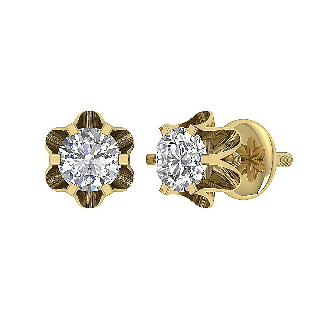 I1/SI1/VS1/VVS1 0.30Ct Solitaire Round Cut Diamond Stud Earring 14K Yellow Gold - Image 8