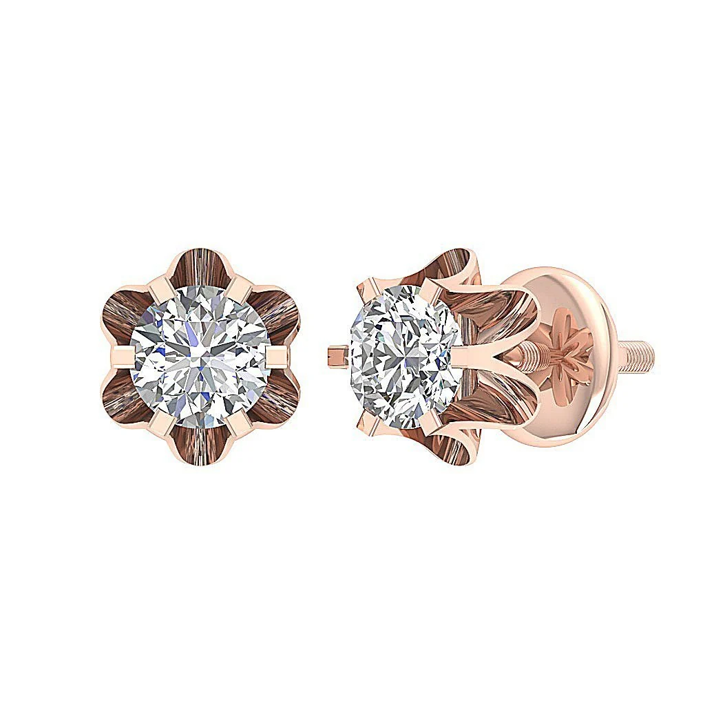 I1/SI1/VS1/VVS1 0.30Ct Solitaire Round Cut Diamond Stud Earring 14K Yellow Gold - Image 9