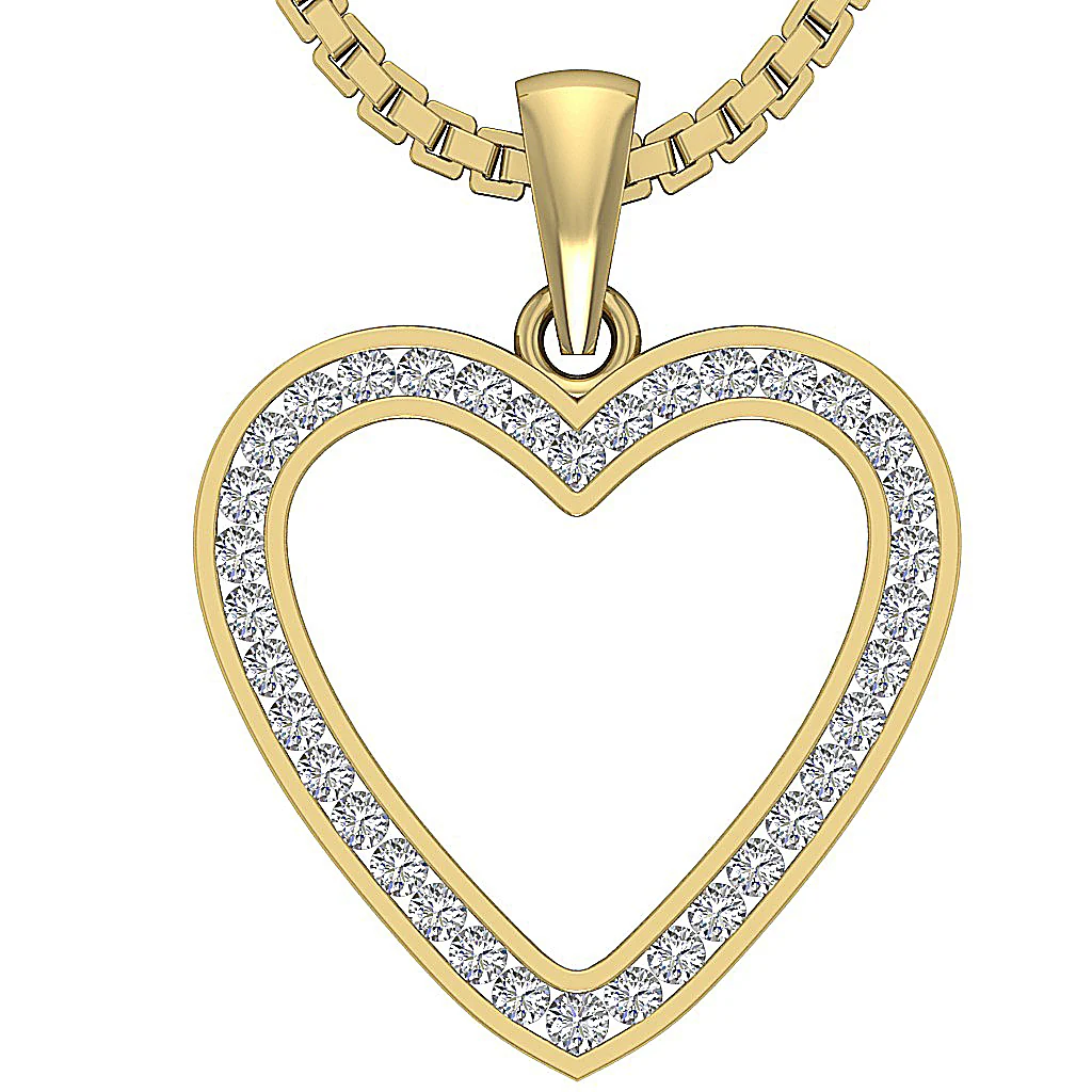 The Ricardo Unique  Heart Shape Diamond Pendant Channel Set 14K Solid Gold 0.98 inch - Image 2