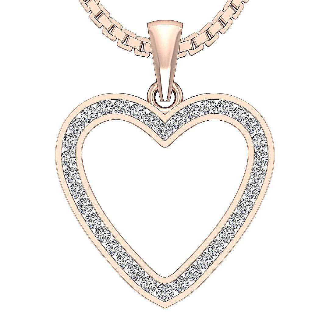 The Ricardo Unique  Heart Shape Diamond Pendant Channel Set 14K Solid Gold 0.98 inch - Image 3