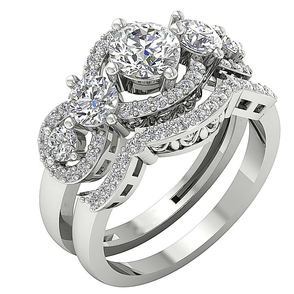 The Ridge Round Brilliant Cut Solitaire Diamond Ring Bridal Engagement Ring Sets 14K White Gold