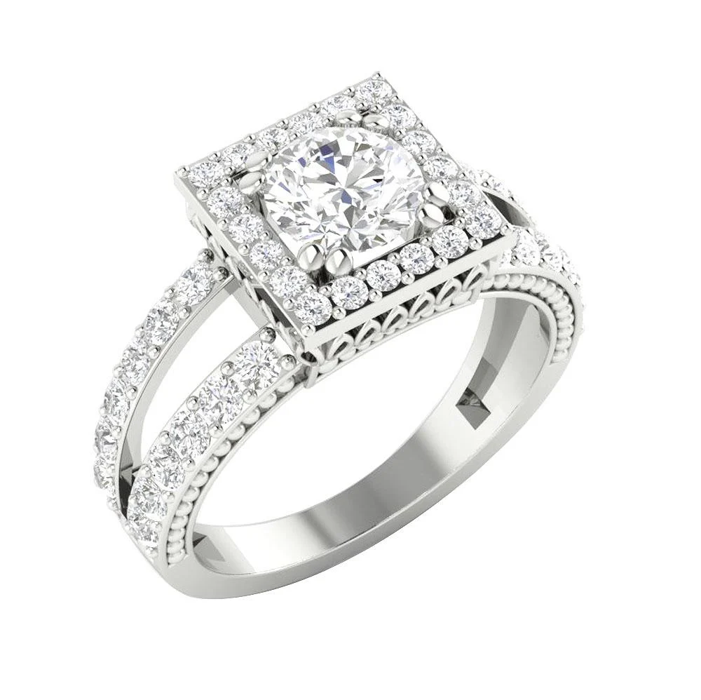 The Rosalina Genuine Round Diamond Square Halo Engagement Ring 14K Gold 10.15 mm