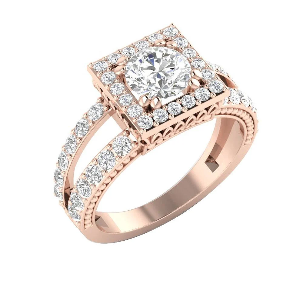 The Rosalina Genuine Round Diamond Square Halo Engagement Ring 14K Gold 10.15 mm - Image 3