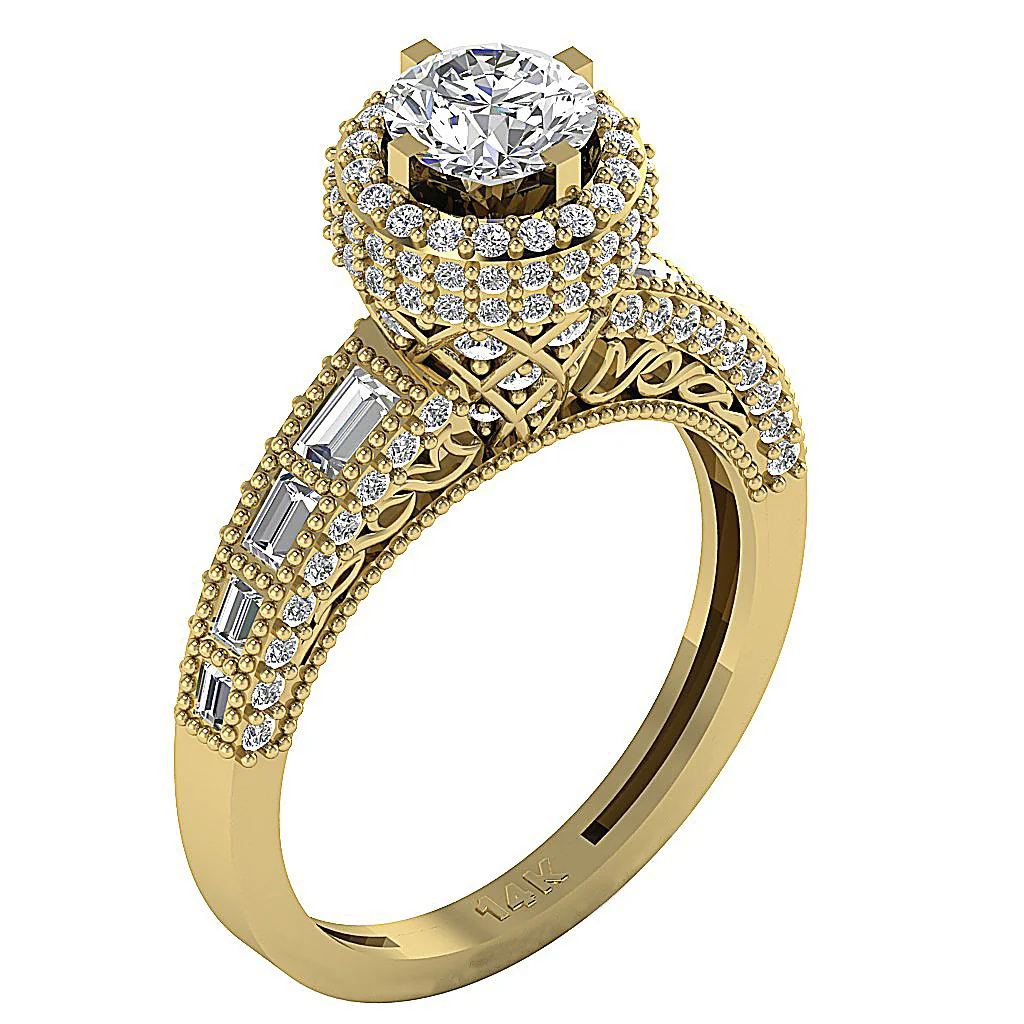 The Roselyn Baguette Round Natural Diamond 14K Yellow Gold Engagement Ring