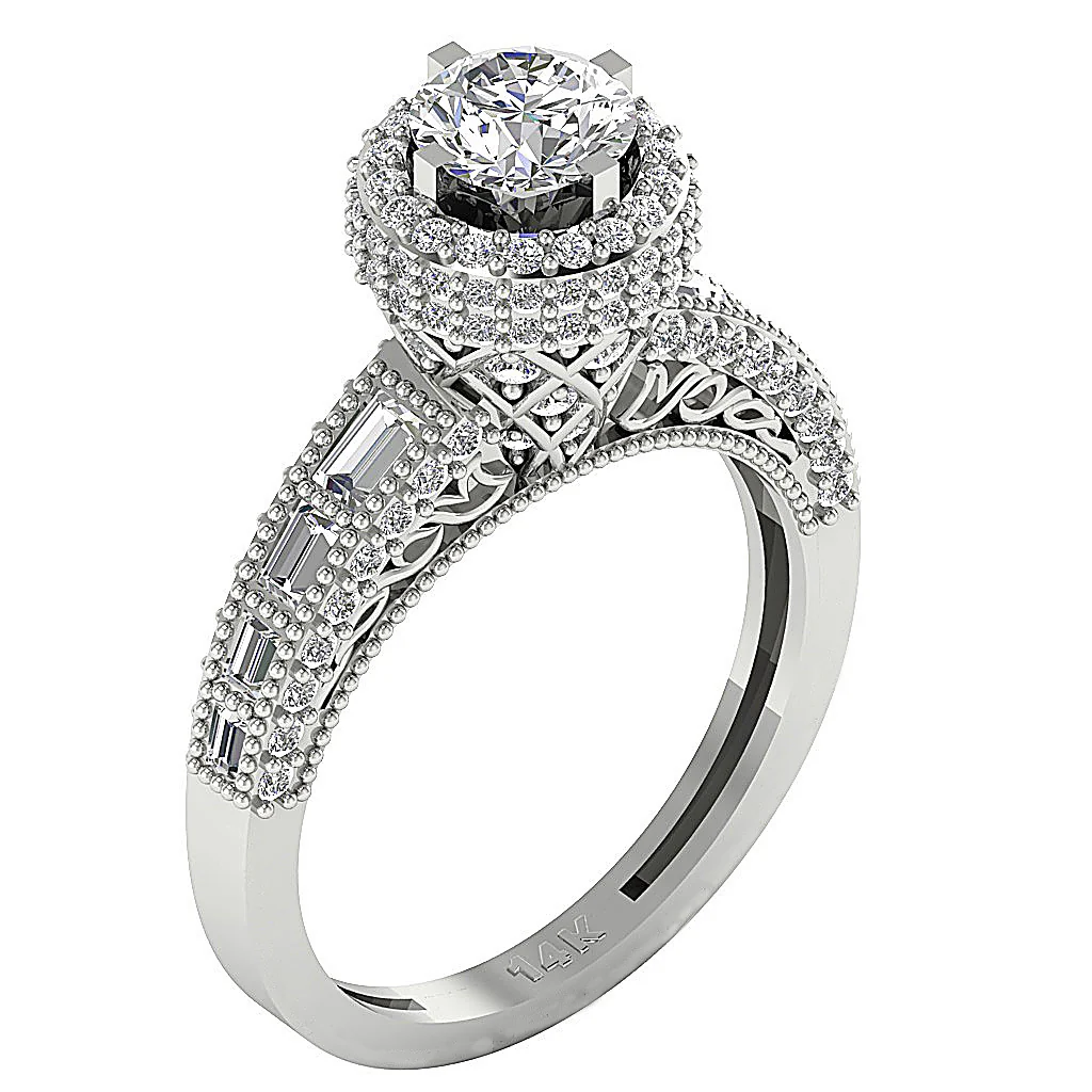 The Roselyn Baguette Round Natural Diamond 14K Yellow Gold Engagement Ring - Image 2