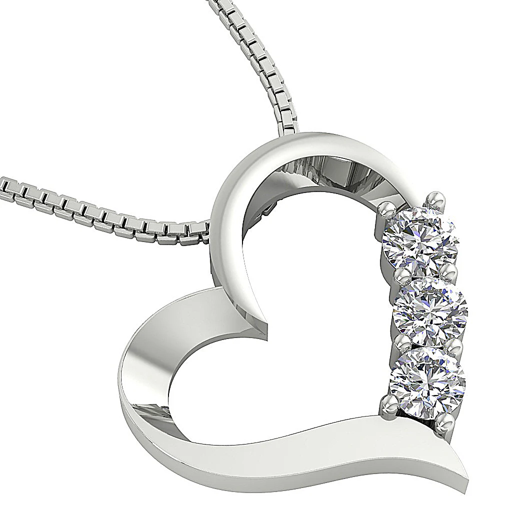 The Rowan 3 Stone Love Of Heart Classic Round Diamond Pendant 14K Solid Gold Prong Set - Image 10
