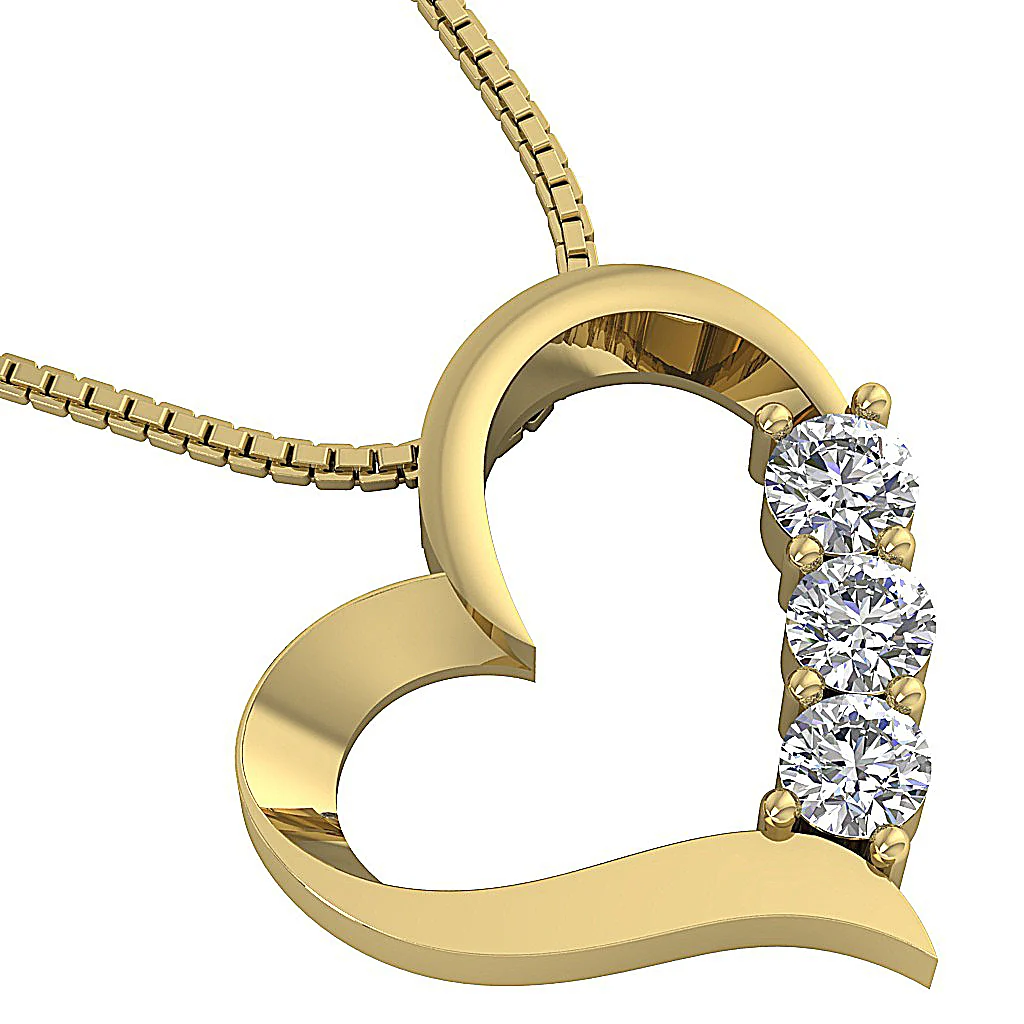The Rowan 3 Stone Love Of Heart Classic Round Diamond Pendant 14K Solid Gold Prong Set - Image 11