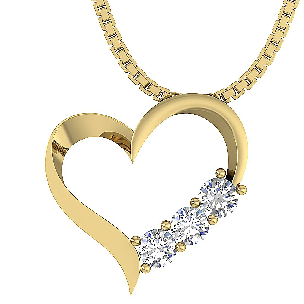 The Rowan 3 Stone Love Of Heart Classic Round Diamond Pendant 14K Solid Gold Prong Set - Image 2