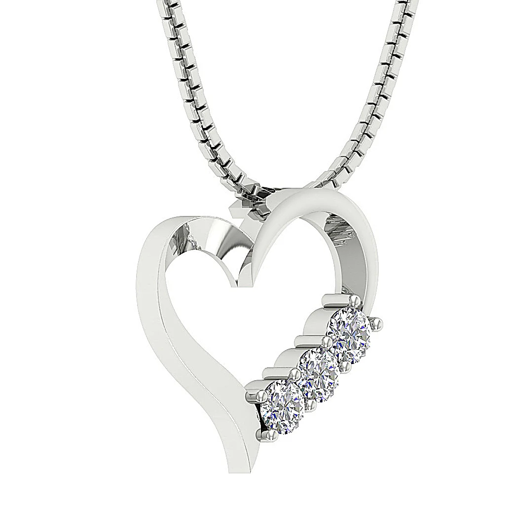 The Rowan 3 Stone Love Of Heart Classic Round Diamond Pendant 14K Solid Gold Prong Set - Image 4