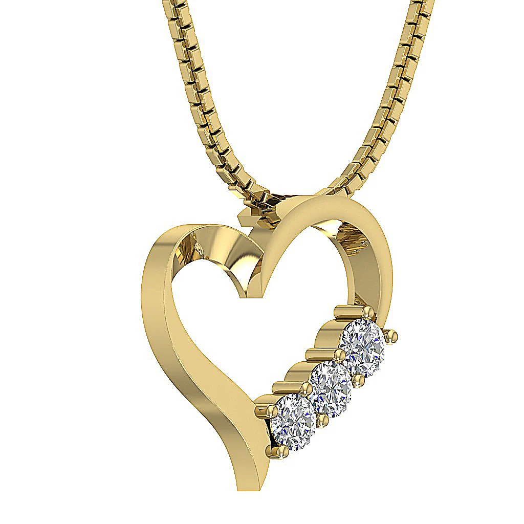 The Rowan 3 Stone Love Of Heart Classic Round Diamond Pendant 14K Solid Gold Prong Set - Image 5