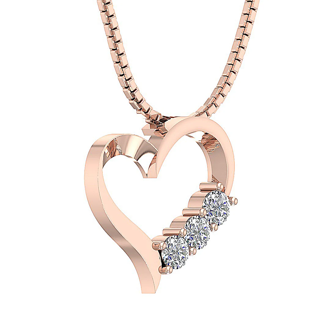 The Rowan 3 Stone Love Of Heart Classic Round Diamond Pendant 14K Solid Gold Prong Set - Image 6