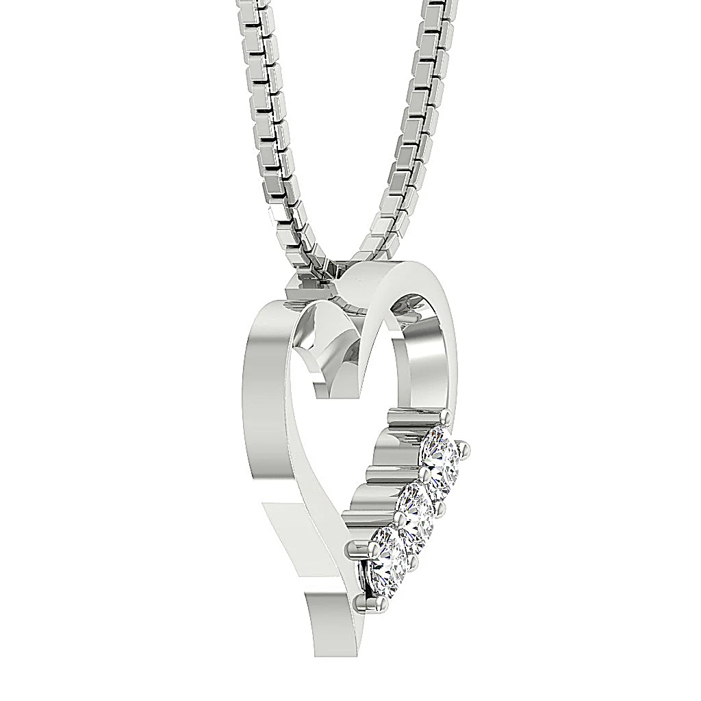 The Rowan 3 Stone Love Of Heart Classic Round Diamond Pendant 14K Solid Gold Prong Set - Image 7