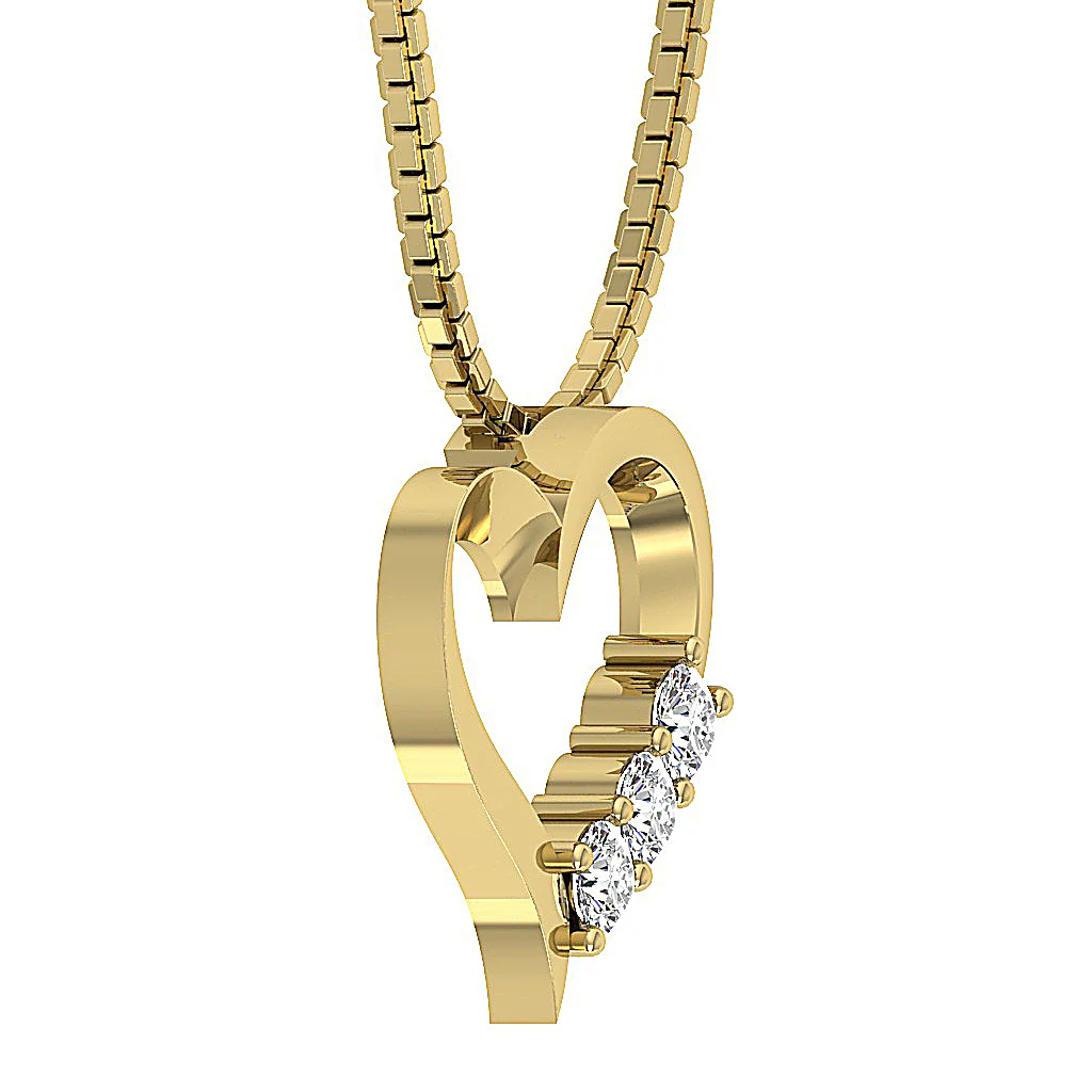 The Rowan 3 Stone Love Of Heart Classic Round Diamond Pendant 14K Solid Gold Prong Set - Image 8