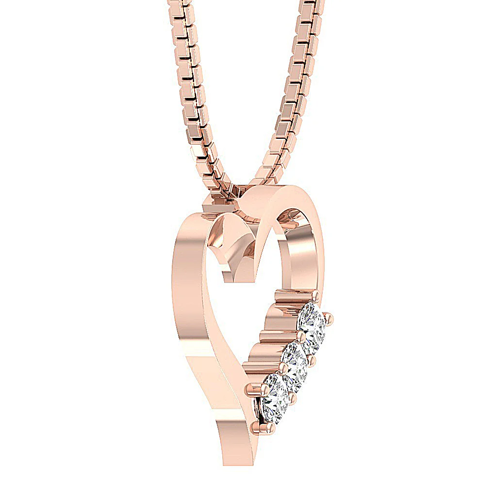 The Rowan 3 Stone Love Of Heart Classic Round Diamond Pendant 14K Solid Gold Prong Set - Image 9