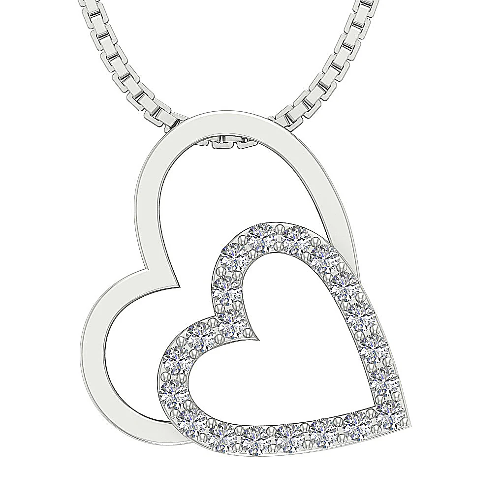 The Royal For Women Twin Heart Pendant Round Cut Diamond 14K Solid White Gold