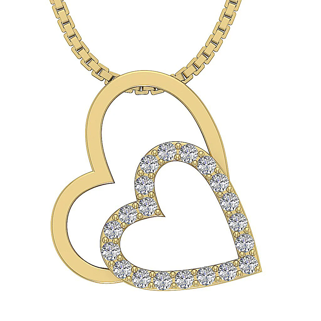 The Royal For Women Twin Heart Pendant Round Cut Diamond 14K Solid White Gold - Image 2