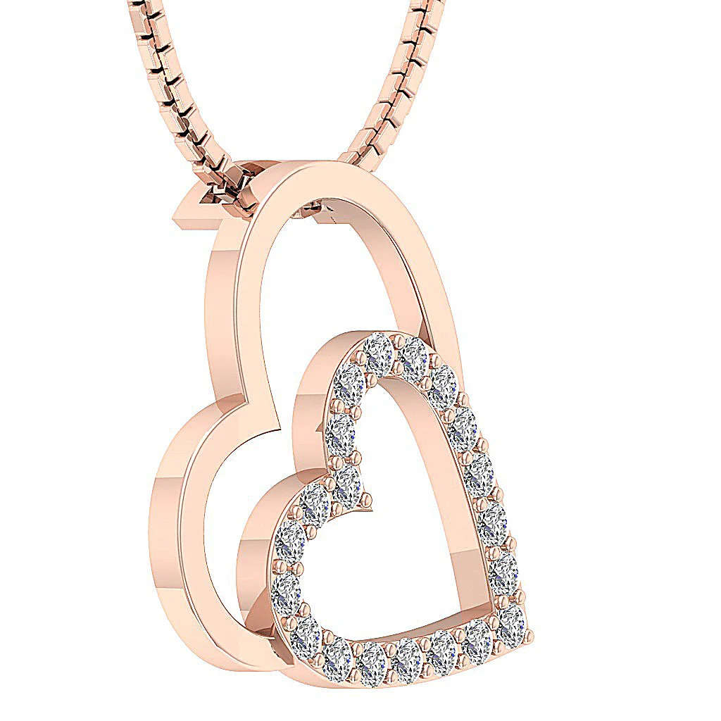 The Royal For Women Twin Heart Pendant Round Cut Diamond 14K Solid White Gold - Image 6