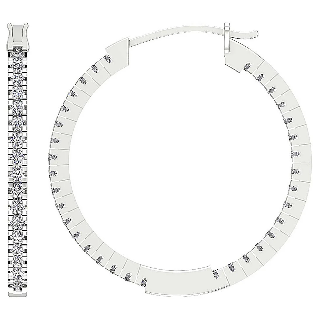 The Ryder 14K White Gold 1.20 Inch Hoop Earring Inout Side Round Diamond Prong Set - Image 2