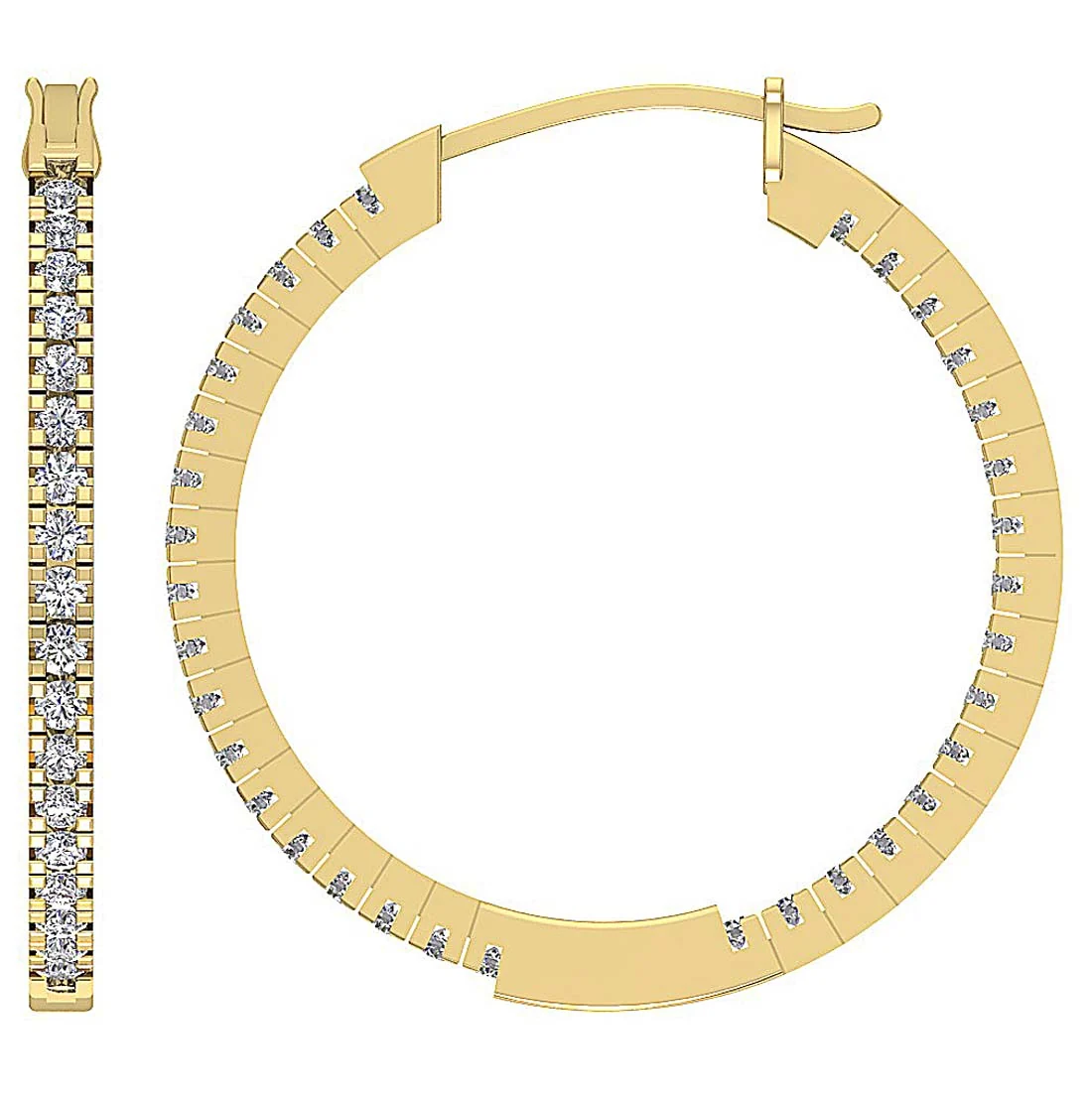 The Ryder 14K White Gold 1.20 Inch Hoop Earring Inout Side Round Diamond Prong Set - Image 8