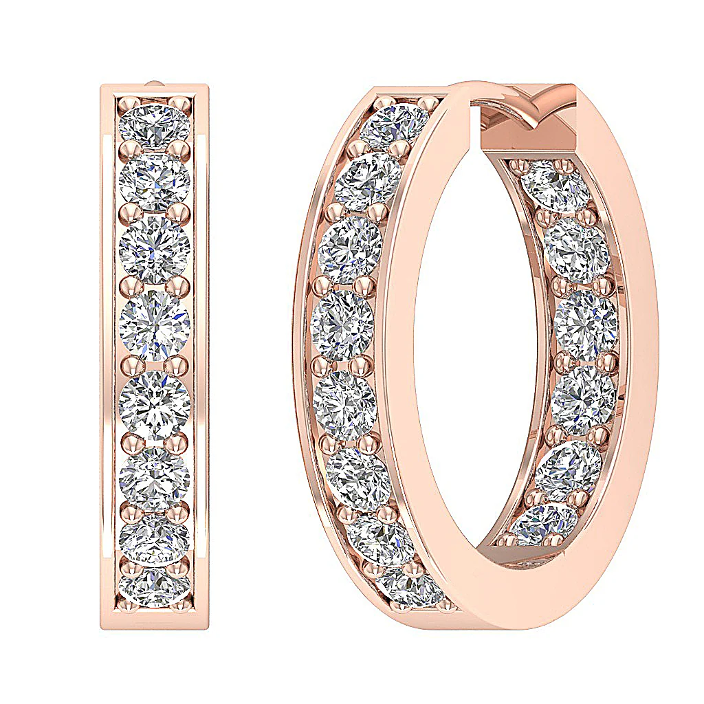 The Ryker In Out Side Genuine Round Diamond Hoop Earring For Women 14K Gold - Image 3