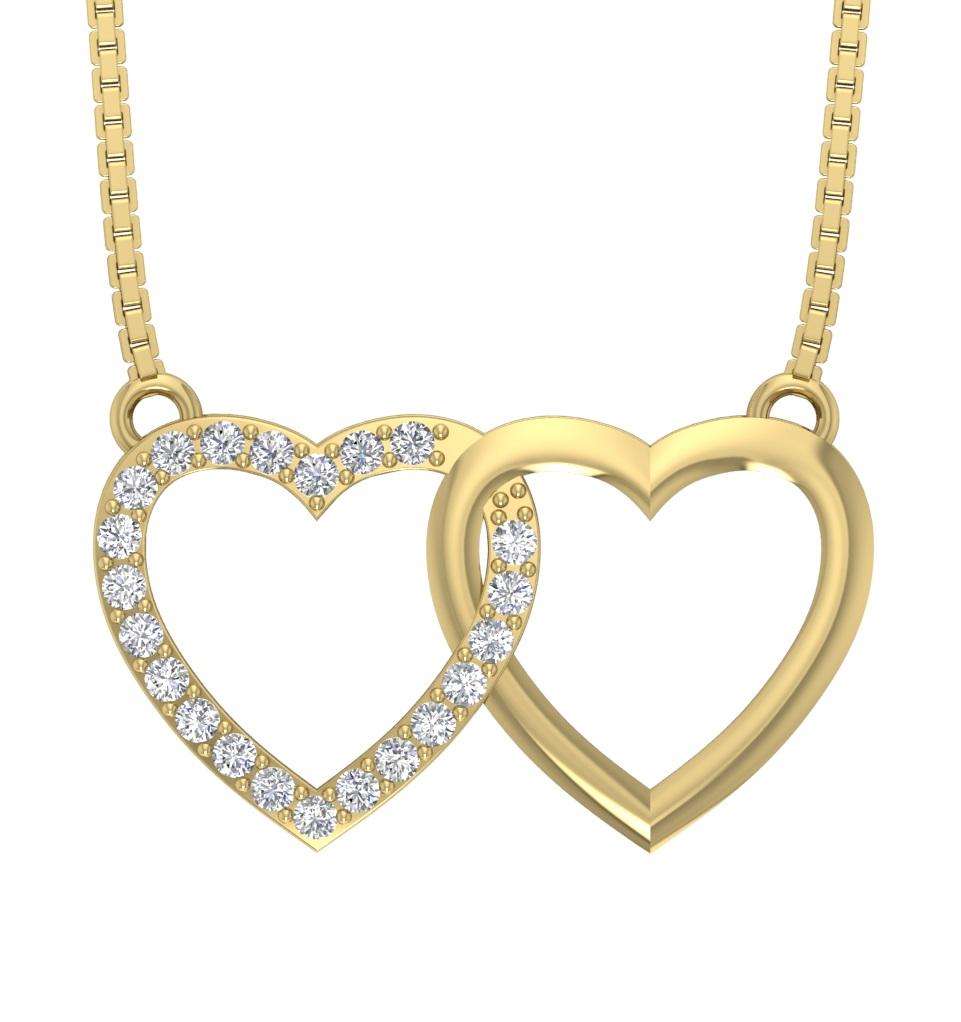 The Rylan Twin Heart Natural Diamond Pendant in Heart Shape 14K Solid Gold 0.55 Inch