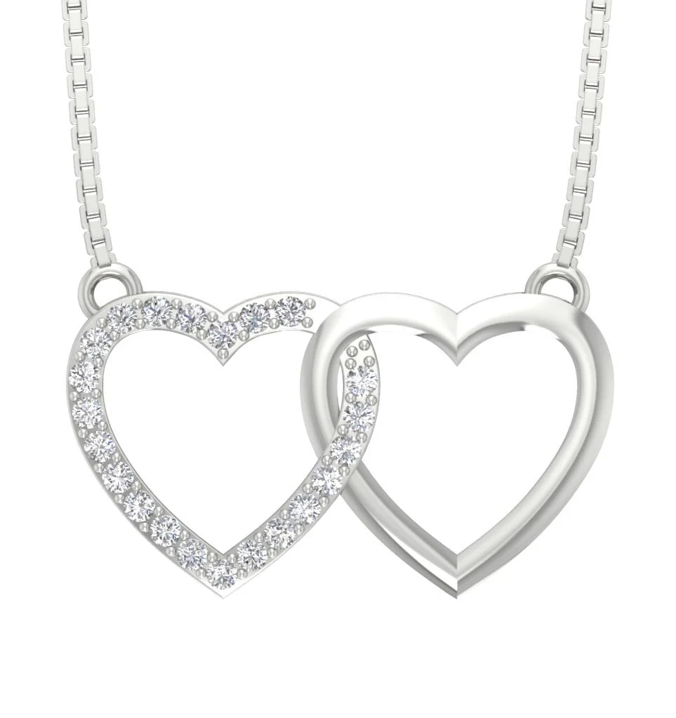 The Rylan Twin Heart Natural Diamond Pendant in Heart Shape 14K Solid Gold 0.55 Inch - Image 2