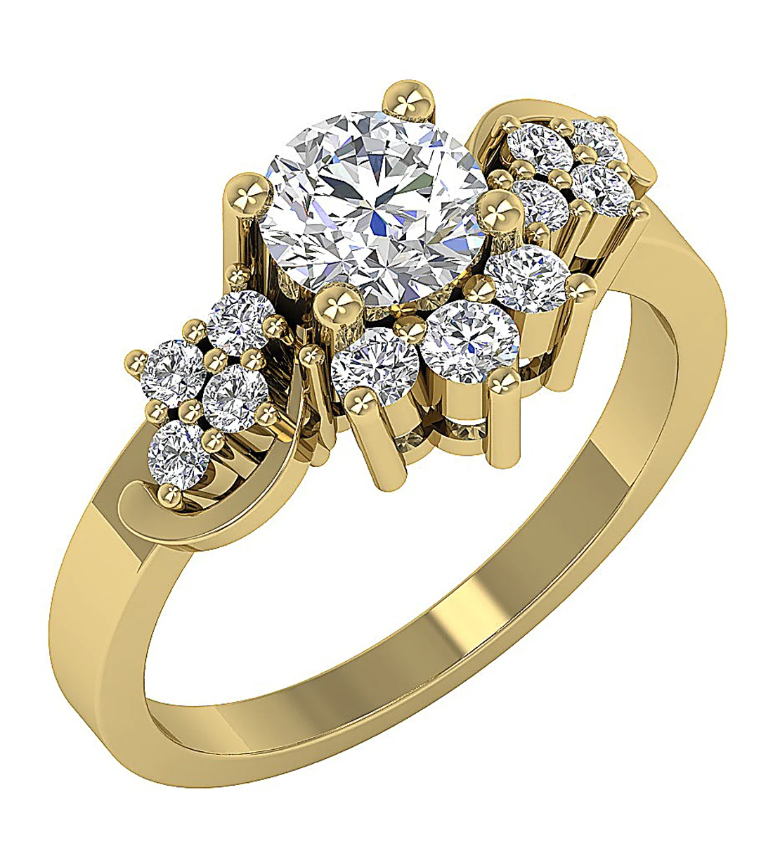 1.00 Ct Round Brilliant Solitaire Ring with 0.55 Ct Side Accents in 14k/18k White Gold - Image 3