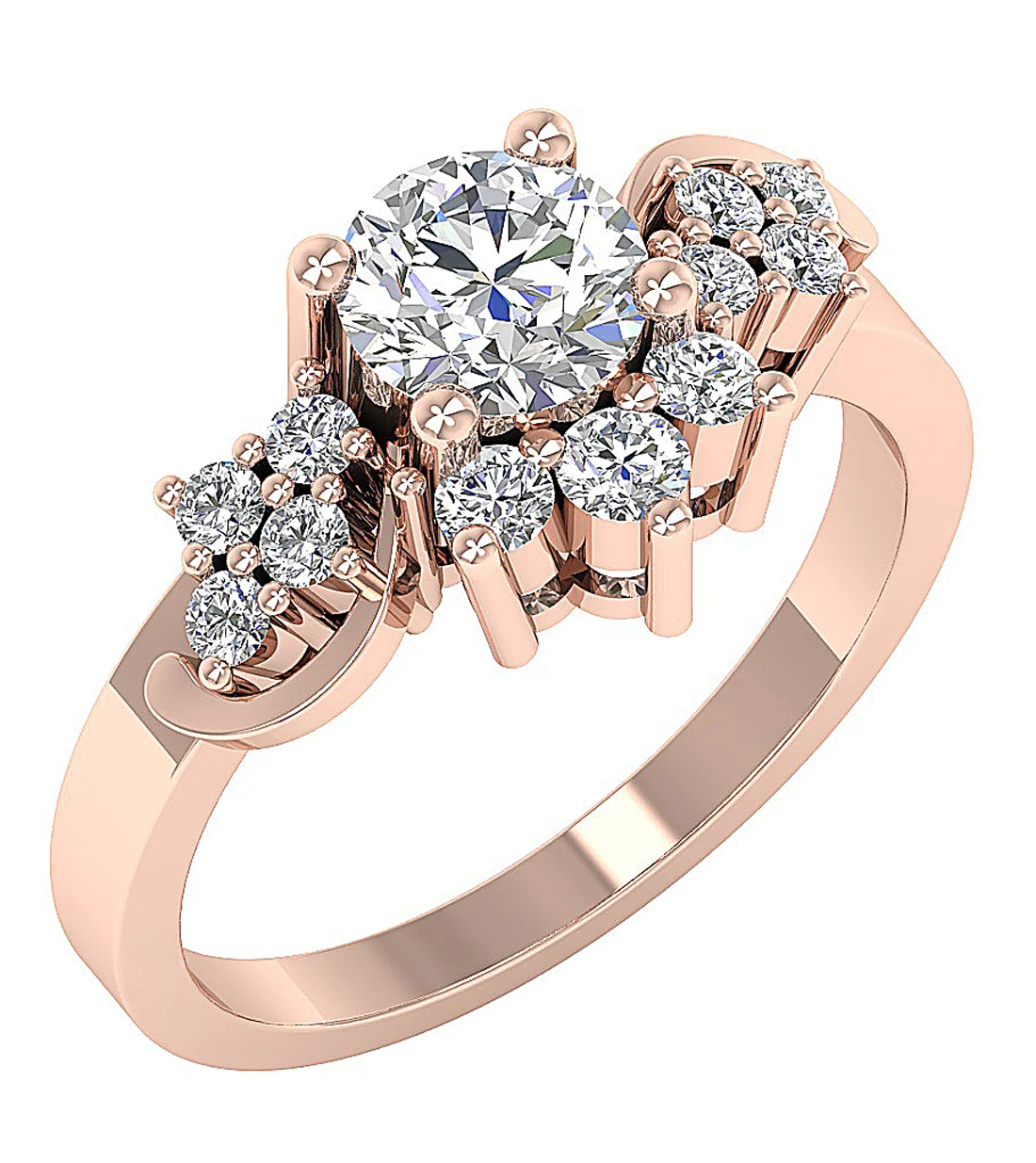 1.00 Ct Round Brilliant Solitaire Ring with 0.55 Ct Side Accents in 14k/18k White Gold - Image 4