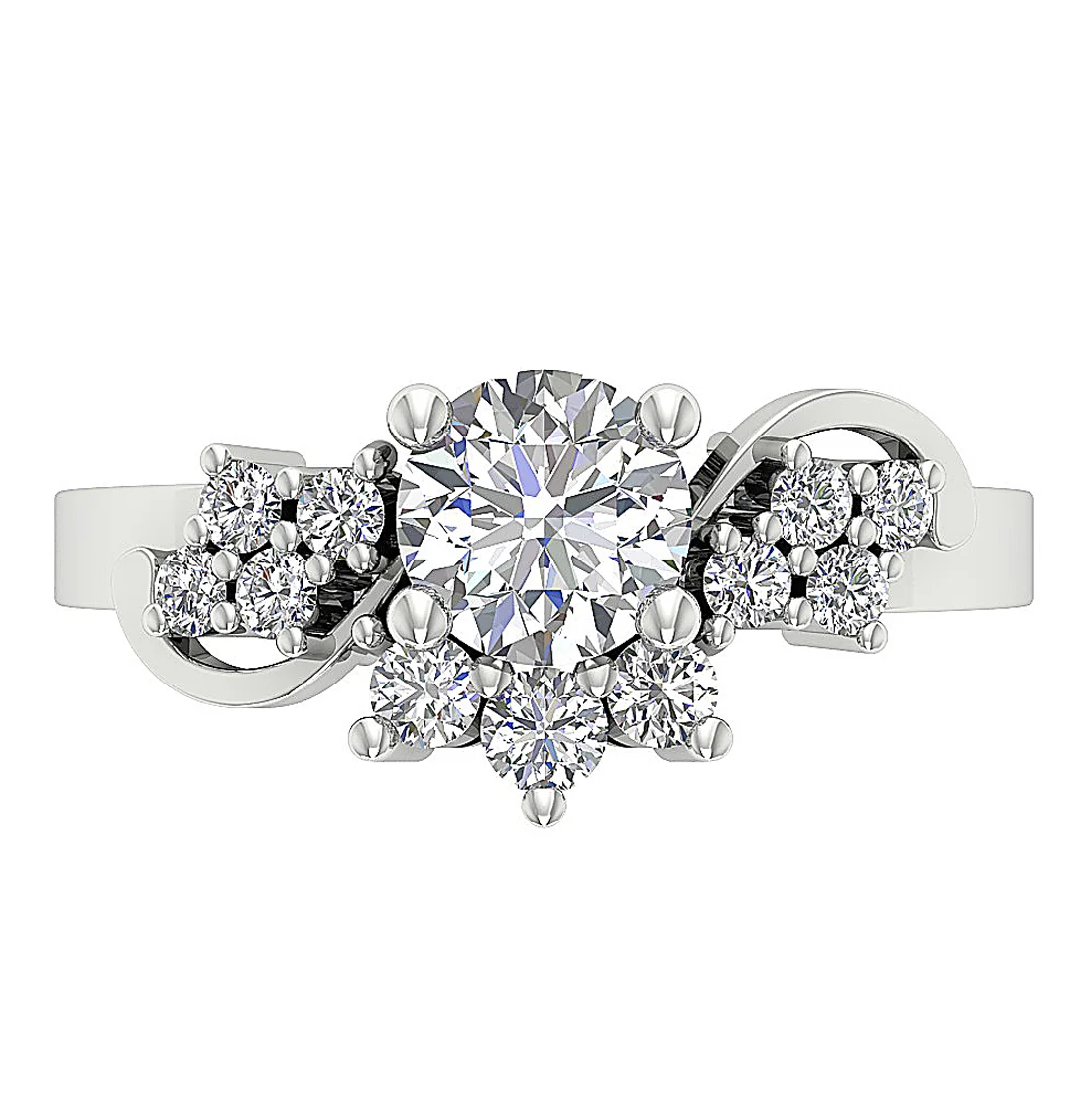 1.00 Ct Round Brilliant Solitaire Ring with 0.55 Ct Side Accents in 14k/18k White Gold - Image 6