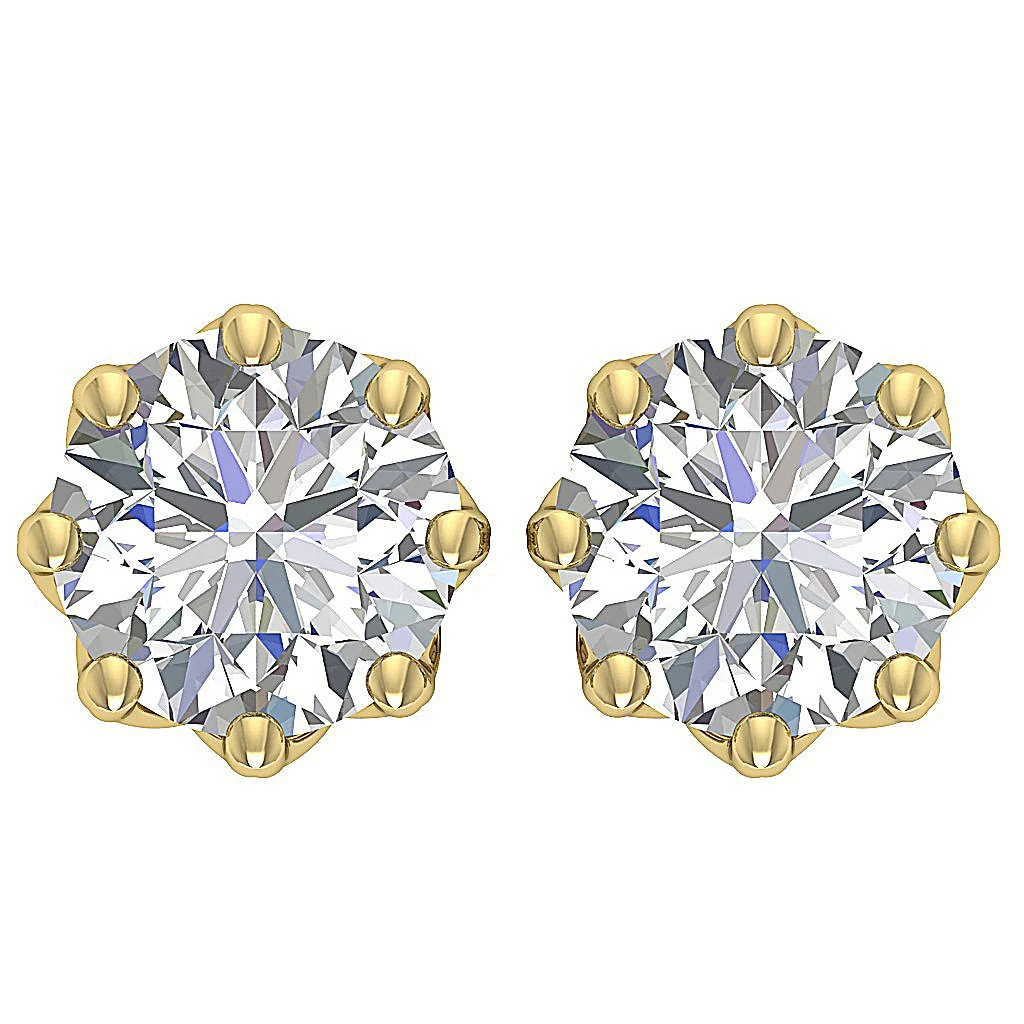 The Santiago Prong Set Natural Round Diamond Designer Solitaire Studs Earrings White Gold - Image 3