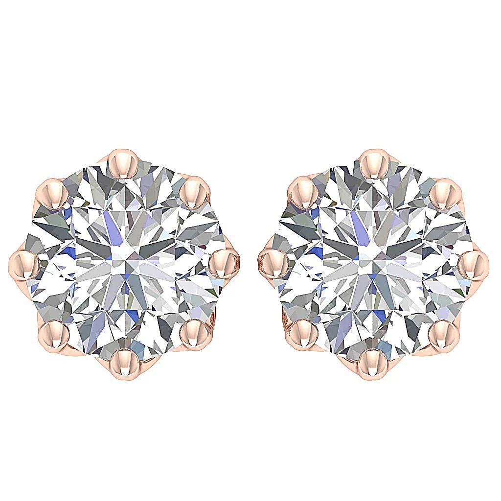 The Santiago Prong Set Natural Round Diamond Designer Solitaire Studs Earrings White Gold - Image 4