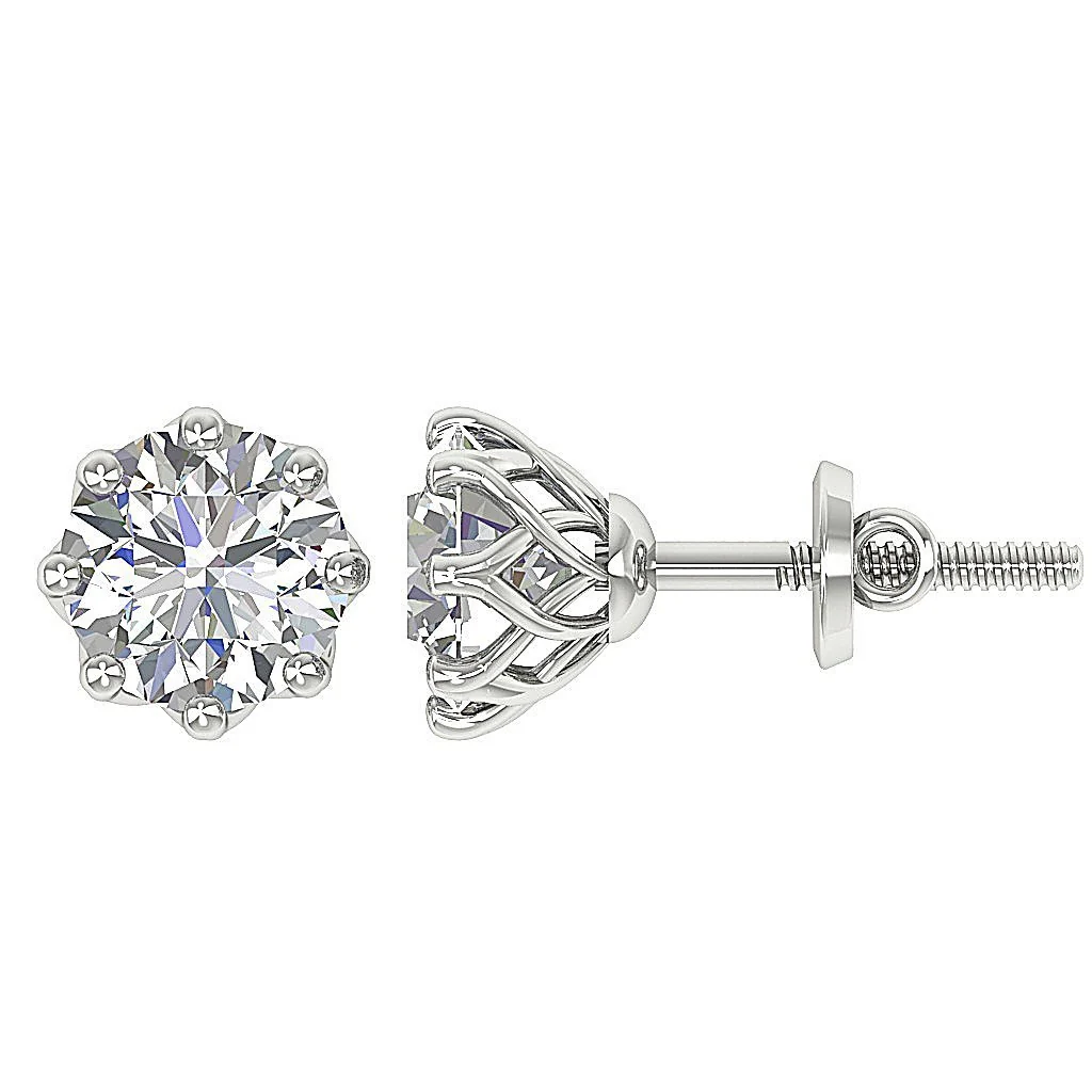 The Santiago Prong Set Natural Round Diamond Designer Solitaire Studs Earrings White Gold - Image 5
