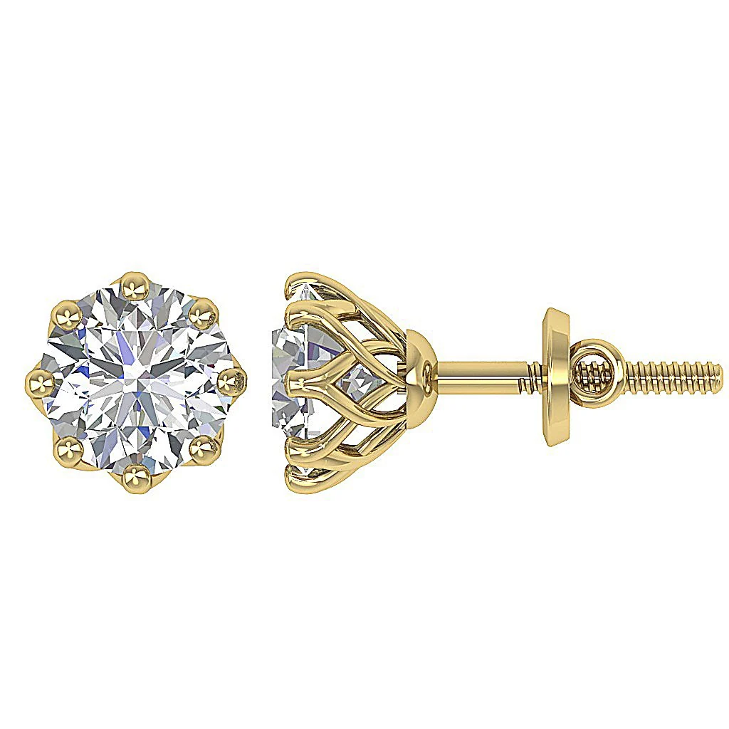 The Santiago Prong Set Natural Round Diamond Designer Solitaire Studs Earrings White Gold - Image 6